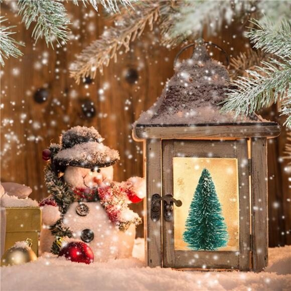 Artificial Mini Christmas Trees Bottle Brush Trees Snow Frosted Trees with Wood - Picture 2 of 8